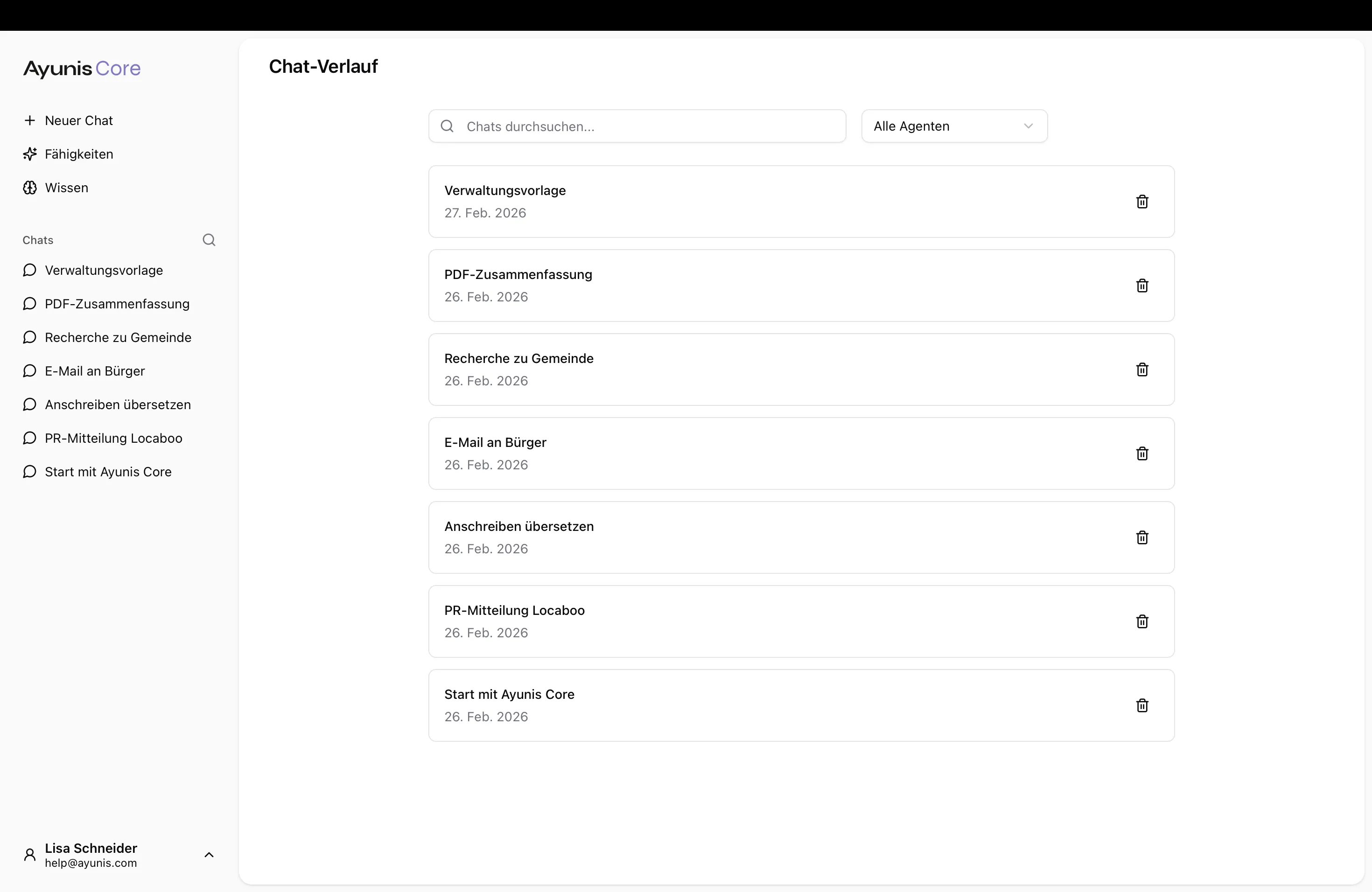 Seitenleiste mit der Chat-Liste, dem Suchfeld oben und dem Filtermenü.